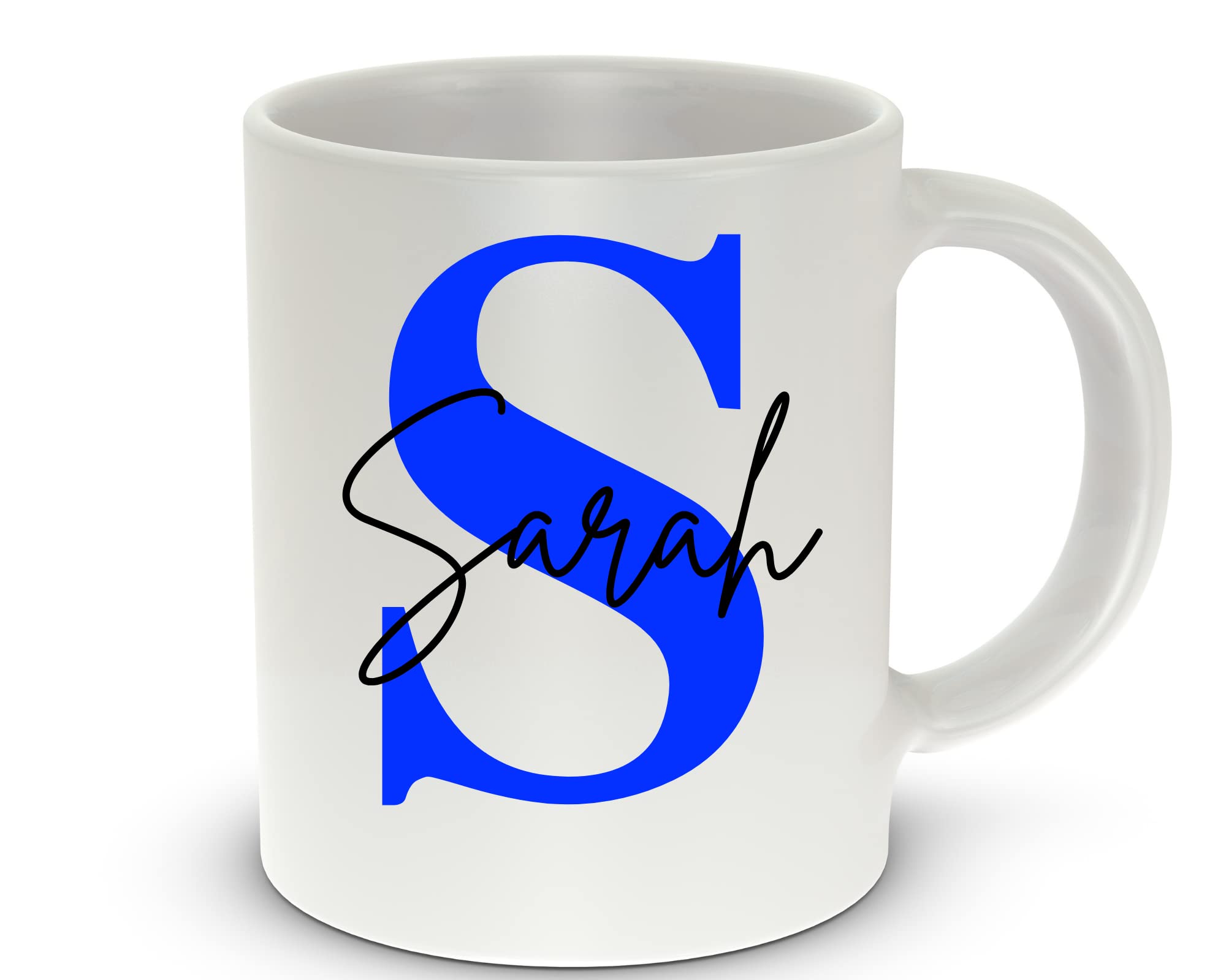 Personalized Initial and Name Coffee Mug - Custom Monogram Coffee Cup for Women with Blue Lettering - Perfect for Gifts, Office Use, and Home Decor