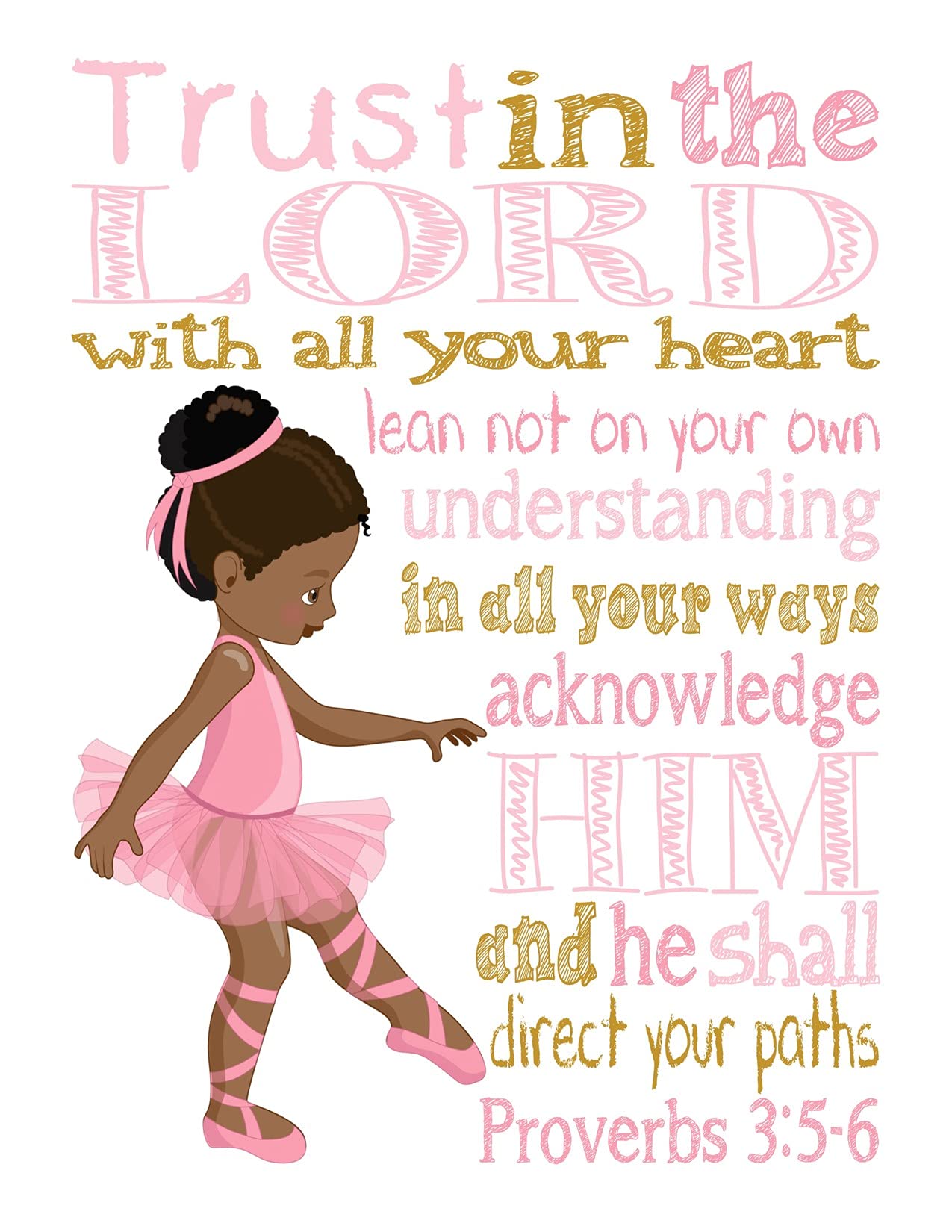 African American Ballerina Nursery Prints - Pink & Gold Bible Verse Decor for Christian Baby Room