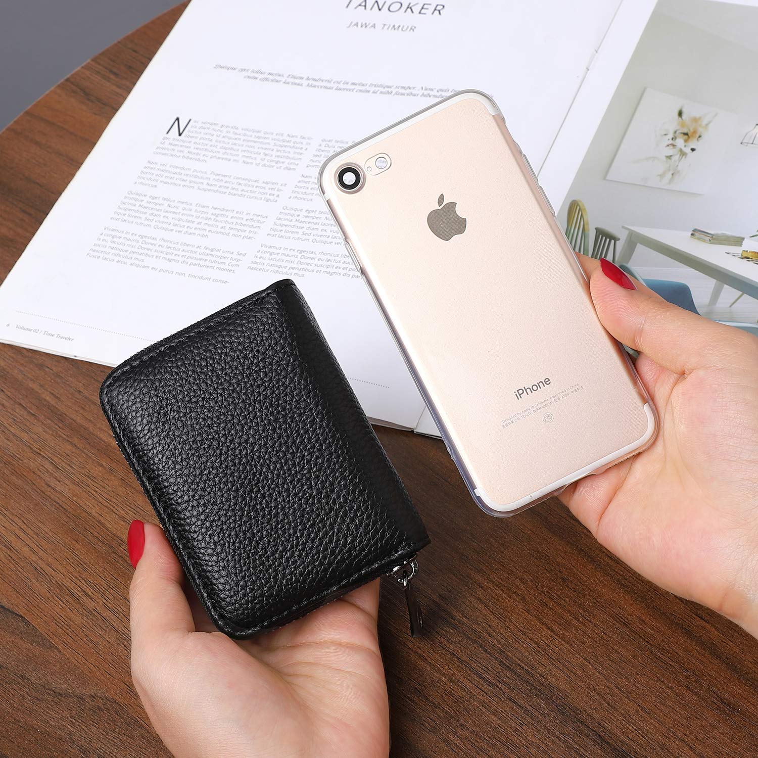 RFID Blocking Leather Credit Card Holder Wallet with Zipper - Genuine Leather Slim Wallet for Women - Perfect for Travel, Shopping & Everyday Use