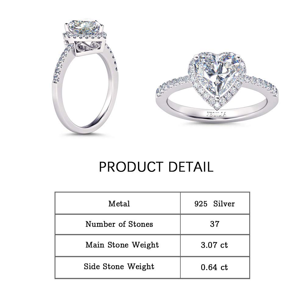 Jeulia 3 Carat CZ Solitaire Engagement Ring - Sterling Silver Heart Cut Halo Bridal Set with Cubic Zirconia - Wedding Band, Promise & Anniversary Jewelry (Includes Gift Box) - Perfect for Proposals, Weddings & Romantic Celebrations