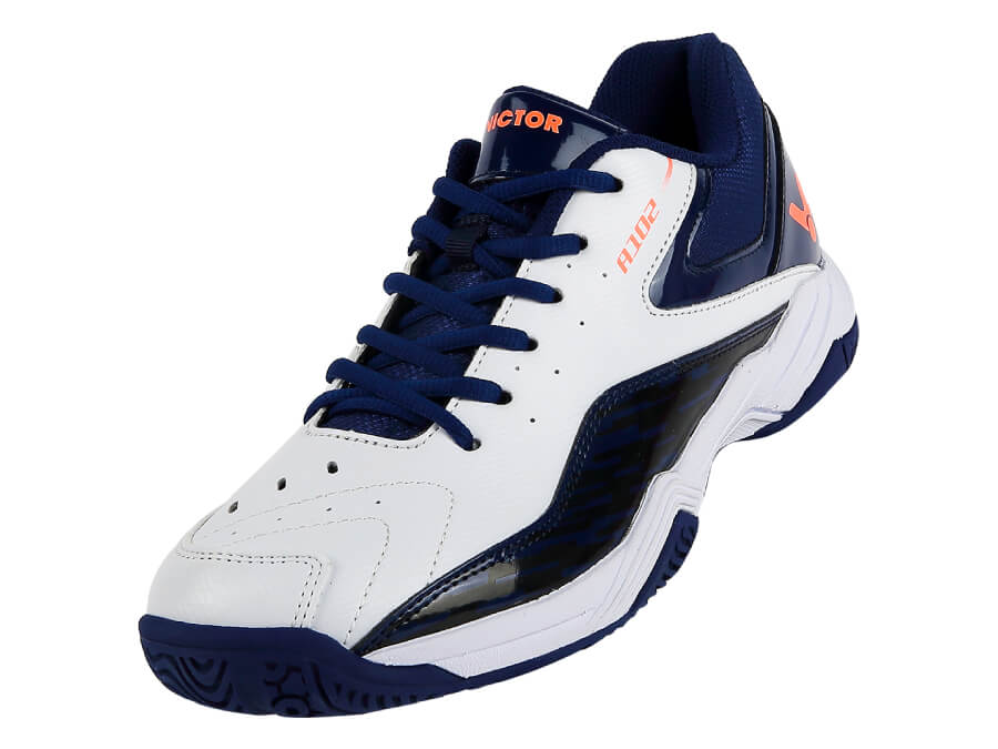 Victor A102 AB Unisex Badminton Shoes - Lightweight Non-Slip Court Sneakers for Men & Women (Bright White/Blue Print) | Indoor & Outdoor Sports, Gym Training, Badminton Matches