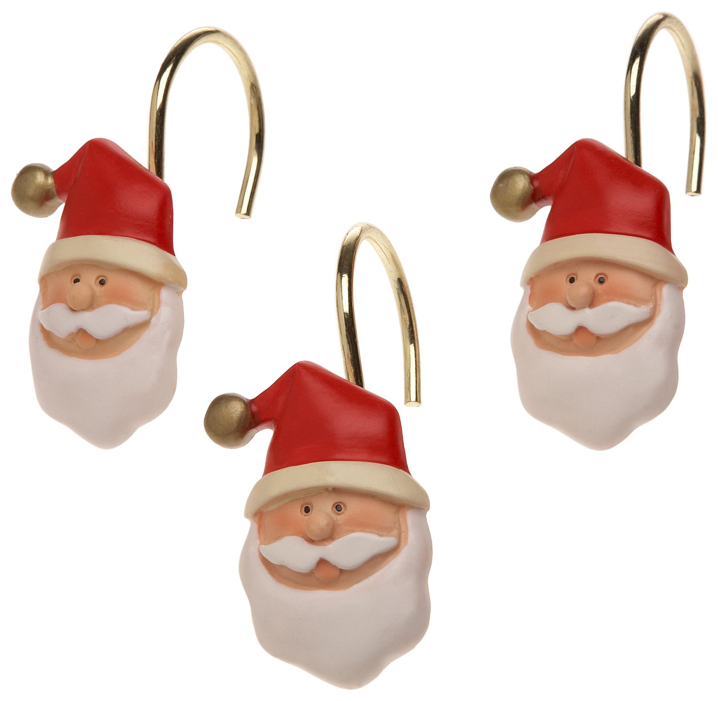 Santa Claus Ceramic Resin Shower Curtain Hooks - Set of 12 for Christmas Bathroom Decor - Perfect for Holiday Home Decor & Festive Bathroom Accessories