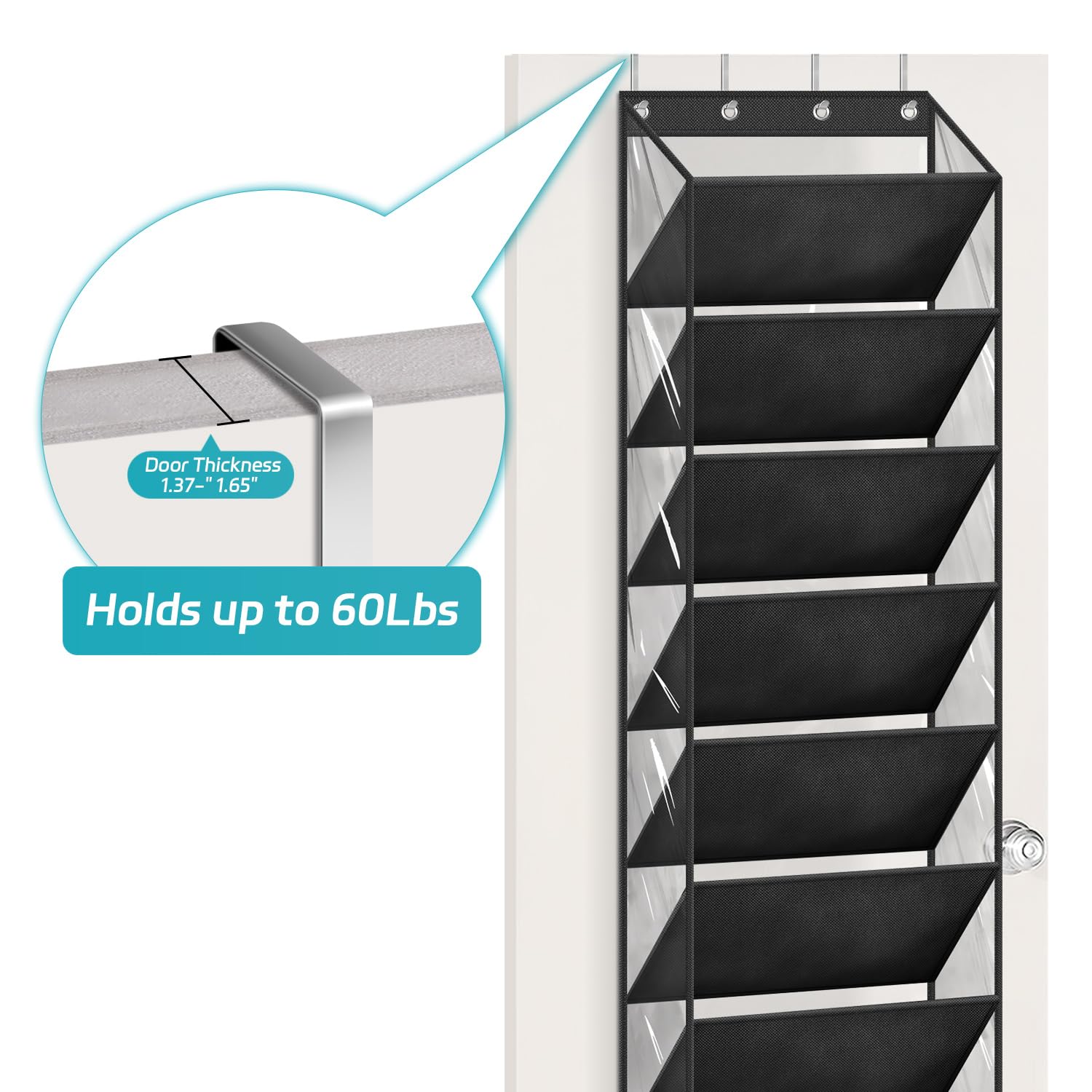 AOODA 10-Tier Clear Over The Door Shoe Organizer - Large Hanging Shoe Rack with Deep Pockets for Sneakers, Boots & Sandals - Fits 20 Pairs - Space Saving Closet Storage Solution for Bedroom, Dorm & Apartment (Black)