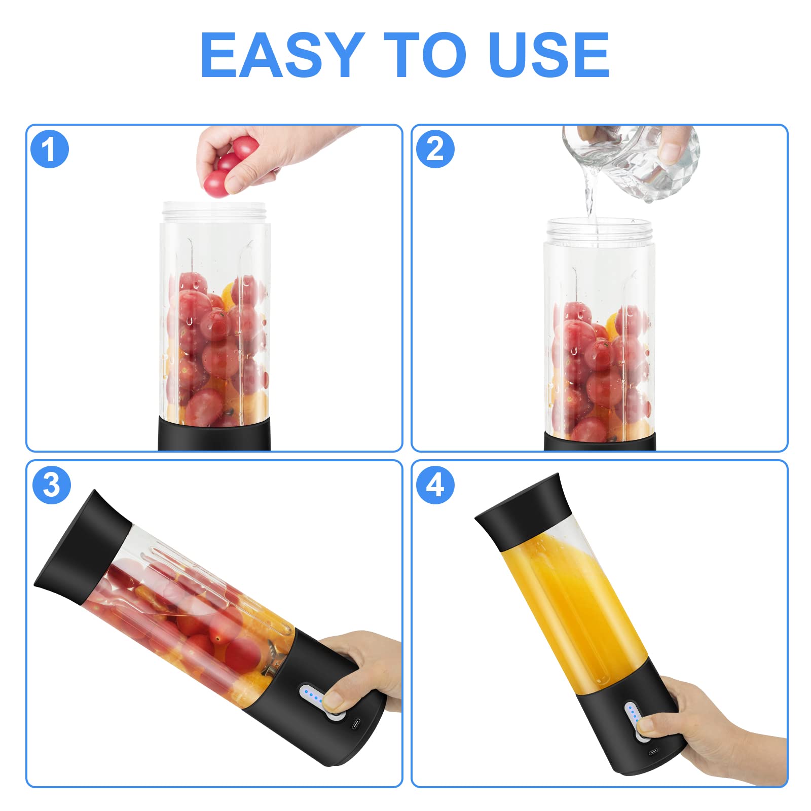 Portable Personal Blender - 17Oz USB Rechargeable Travel Blender with Leak-Proof Lid, BPA-Free Cordless Smoothie Maker for Shakes, Protein Drinks & Juices - Perfect for Gym, Outdoor Adventures, Camping & Office Use