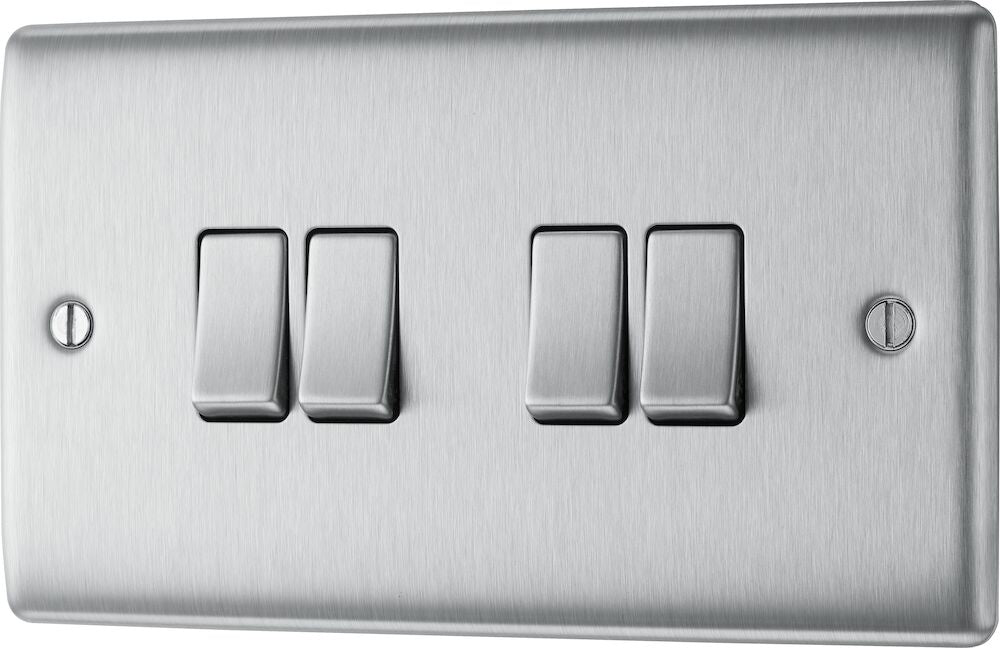 BG Nexus Metal Brushed Steel 4G 2W Light Switch NBS44 - Modern Electrical Wall Plate for Home & Office Decoration | Perfect for Living Room, Bedroom, and Commercial Spaces