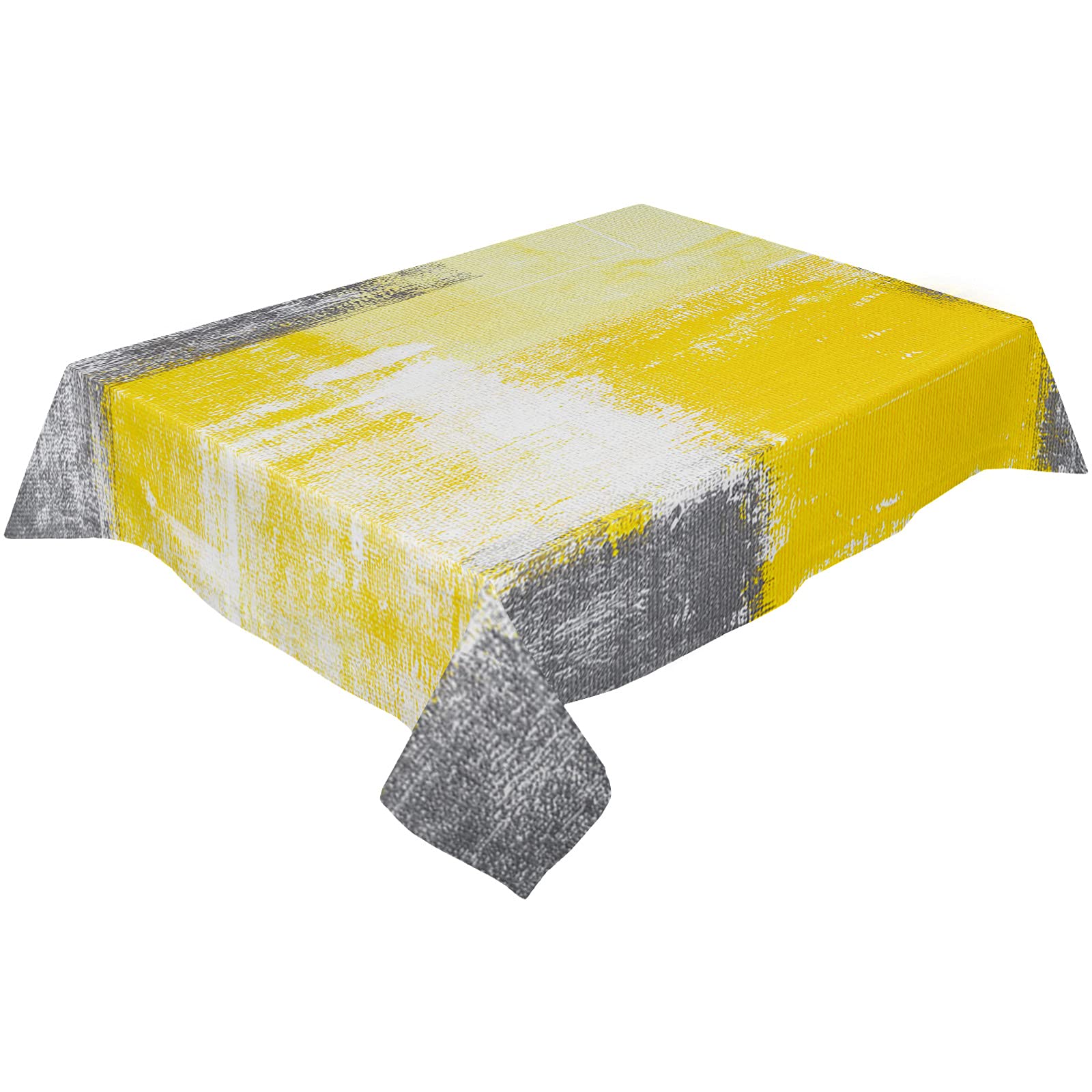 Yellow Abstract Cotton Linen Tablecloth 54x109 Inch - Rectangle Decorative Table Cover for Dining, Kitchen, Weddings & Party Decorations | Waterproof & Wrinkle-Resistant for Indoor/Outdoor Use