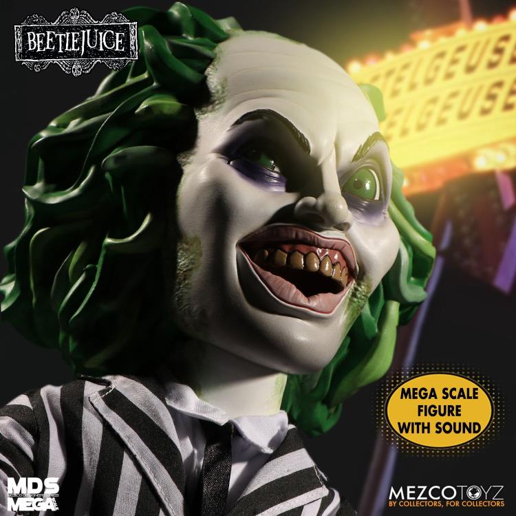 Mega Scale Talking Beetlejuice Mezco Designer Series MDS Action Figure - Collectible Movie Replica for Halloween Decor & Pop Culture Displays