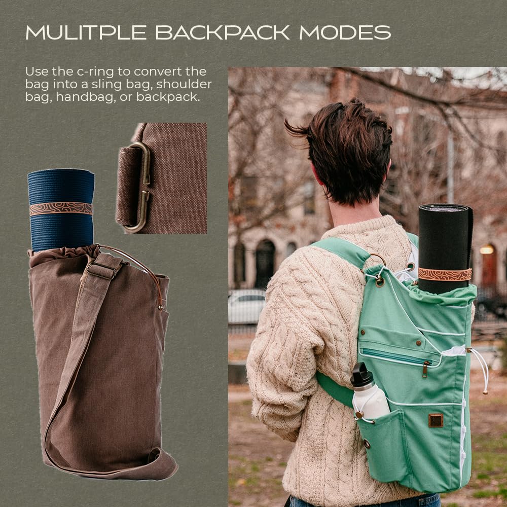 Premium Large Yoga Mat Bag - Durable Canvas Yoga Carrier with Pockets for Accessories, Adjustable Backpack Strap - Perfect for Yoga, Pilates, Gym & Travel