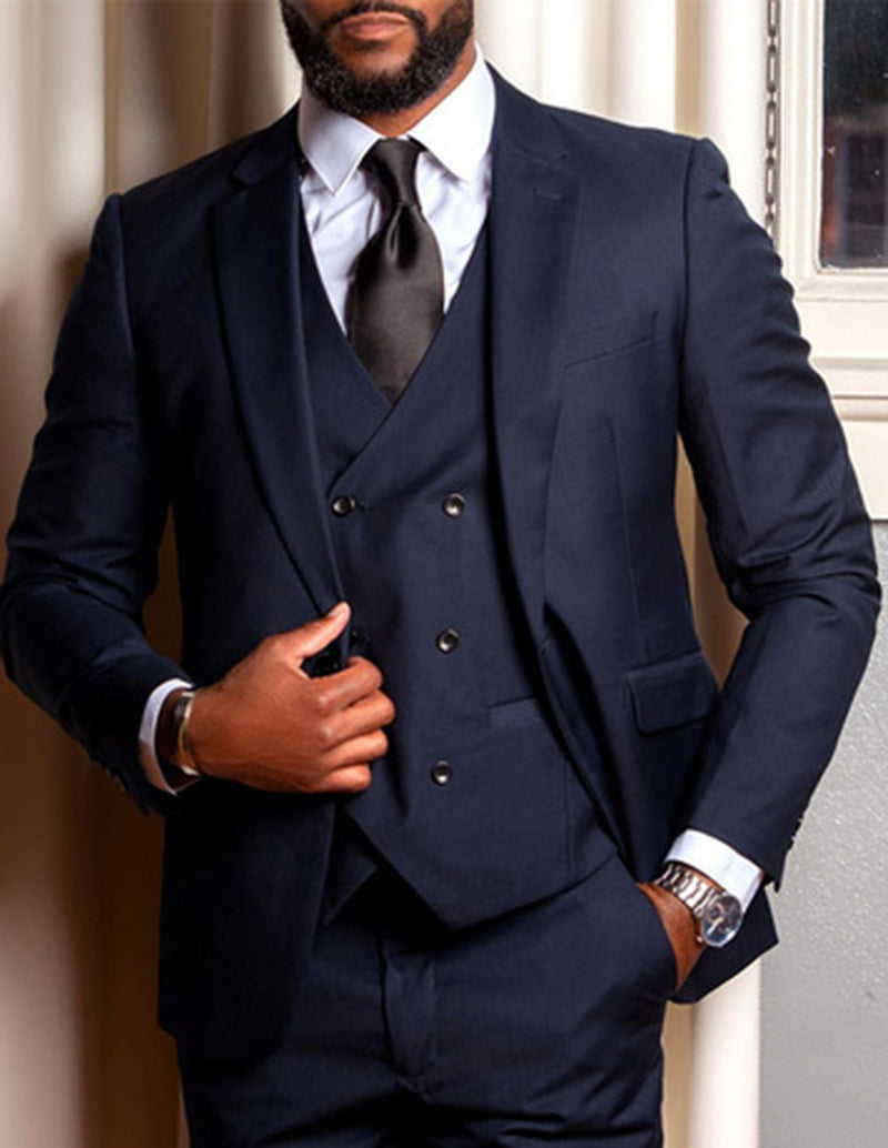 Custom Plus Size Men's Suits 3-Piece Set - Black & Navy Wedding Tuxedo for Groomsmen & Big & Tall Gentlemen | Perfect for Formal Events, Business Meetings & Special Occasions