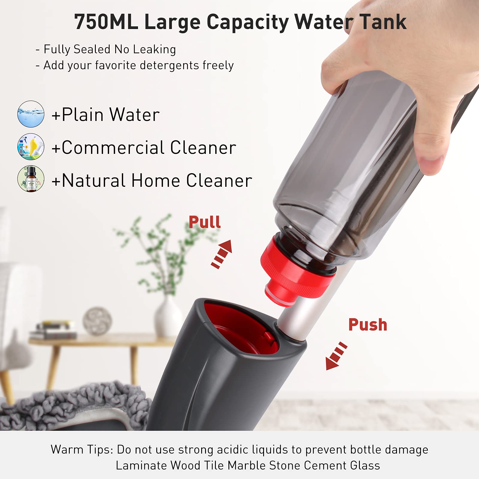 Homgif Spray Mop, 135cm Spray Mop Floor Cleaner with 750ml Spray Bottle & 3 Reusable Pads - Ideal for Hardwood, Laminate, Tile & Ceramic Floors - Perfect for Home, Kitchen & Office Cleaning