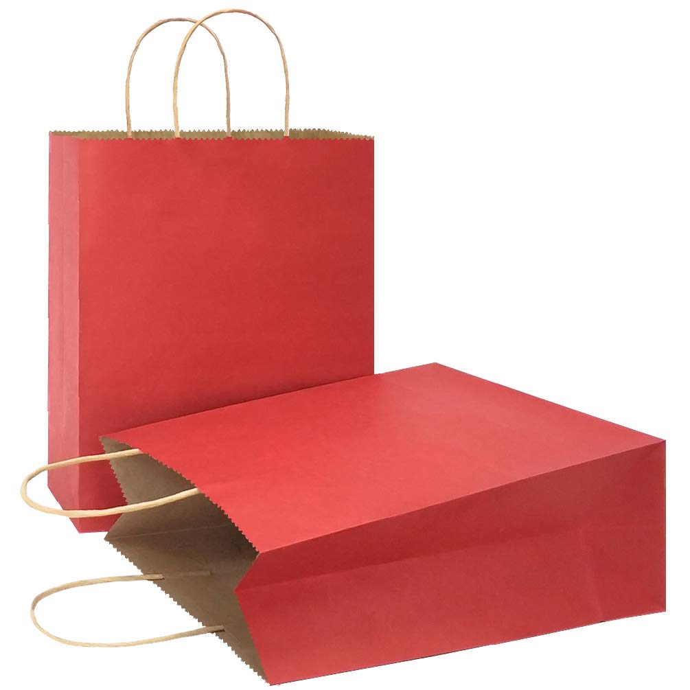 AZOWA 12-Pack Large Red Kraft Paper Gift Bags with Handles (12.2x10.2x4.7 Inches) - Eco-Friendly Party Favor Bags for Birthdays, Weddings & Christmas Gifts