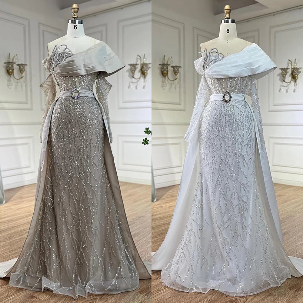 Luxury Arabic Pearl Beaded Evening Dress - Elegant One Shoulder Women's Wedding & Party Gown | Dubai Inspired Formal Wear for Bridal, Prom & Special Occasions