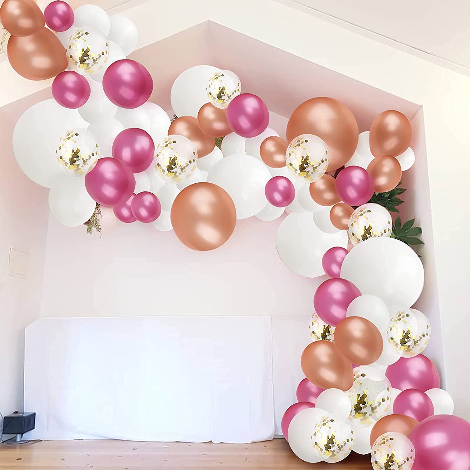 Rose Red Balloons Garland Arch Kit - Rose Gold & White Helium Balloons with Gold Confetti for Wedding, Birthday, Baby Shower, Anniversary & Graduation Party Decorations - Perfect for Indoor/Outdoor Celebrations and Photo Backdrops