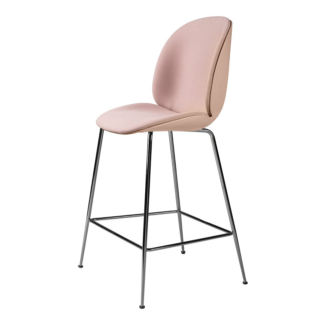 Modern Beetle Counter Chair with Front Upholstered Seat and Black Chrome Base - Perfect for Kitchen Islands, Breakfast Bars & Small Dining Spaces