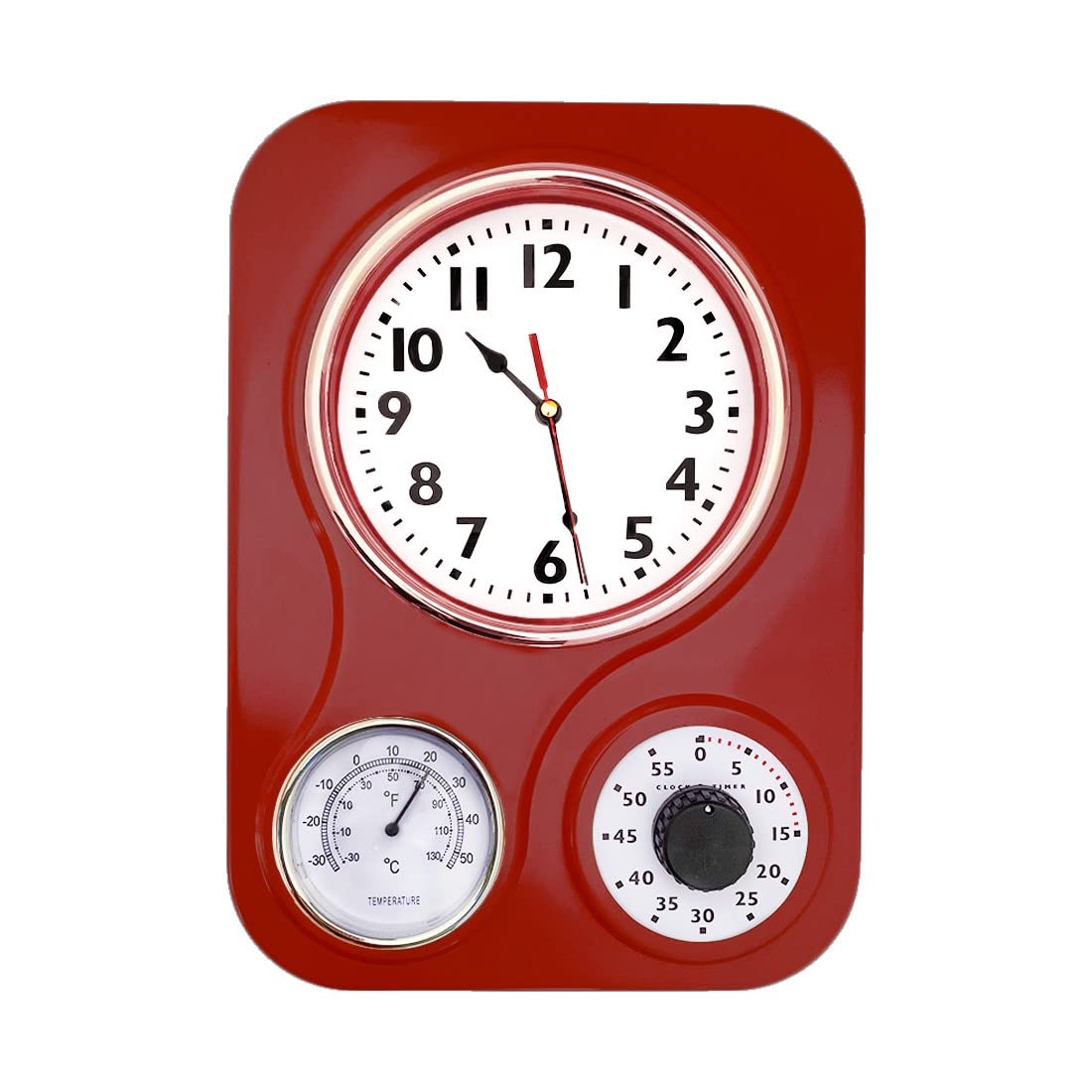 Vintage Retro Kitchen Wall Clock with Temperature & Timer - Classic Red Design for Home, Cafe, or Office Decor | Lily's Home