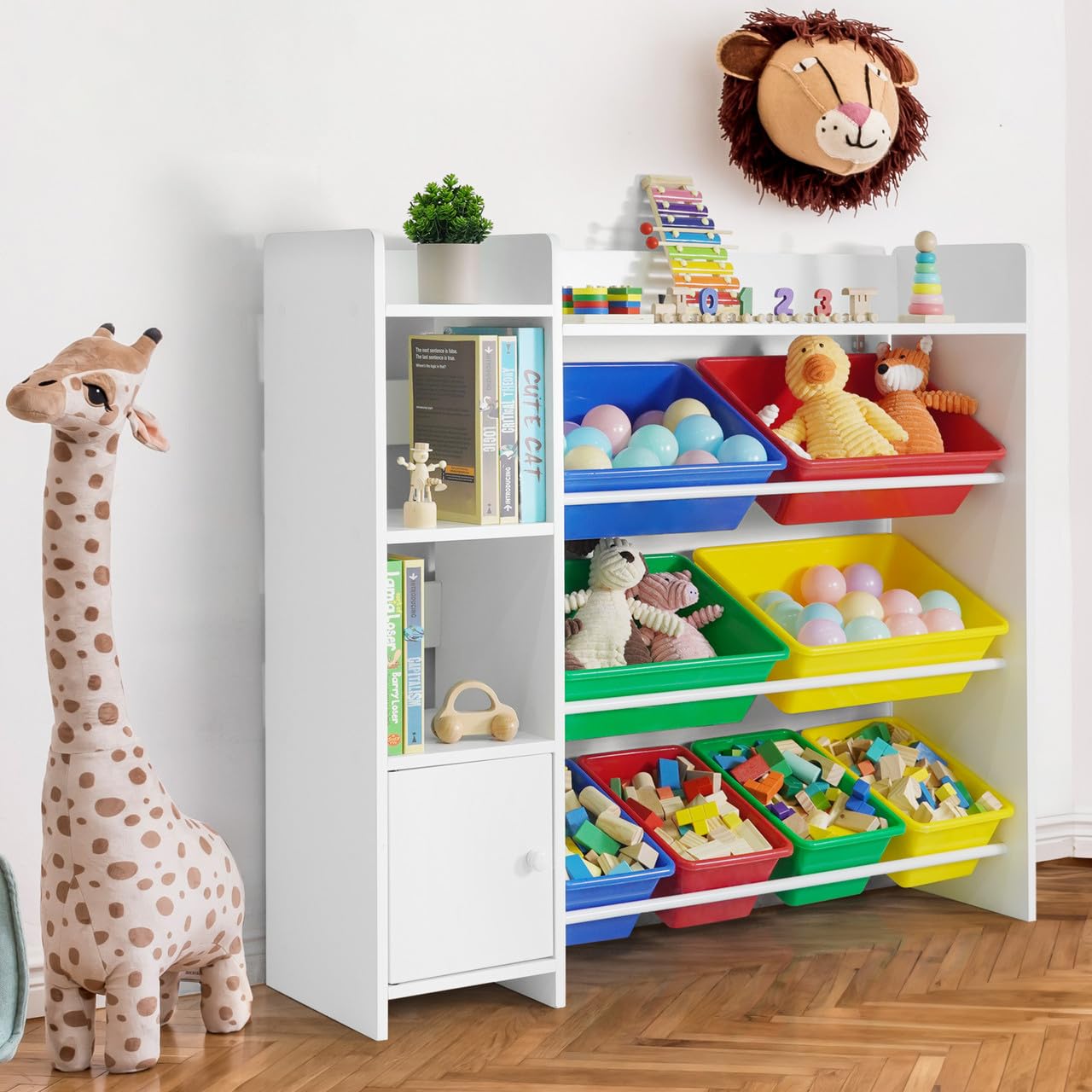 CAPHAUS 8-Bin Toy Organizer & Kids Storage Cabinet - Colorful Plastic Bins for Toys, Clothes & Messy Items - Perfect for Toddler Room Organization & Playroom Storage - Ideal for Daycare, Nursery & Home Closet Organization