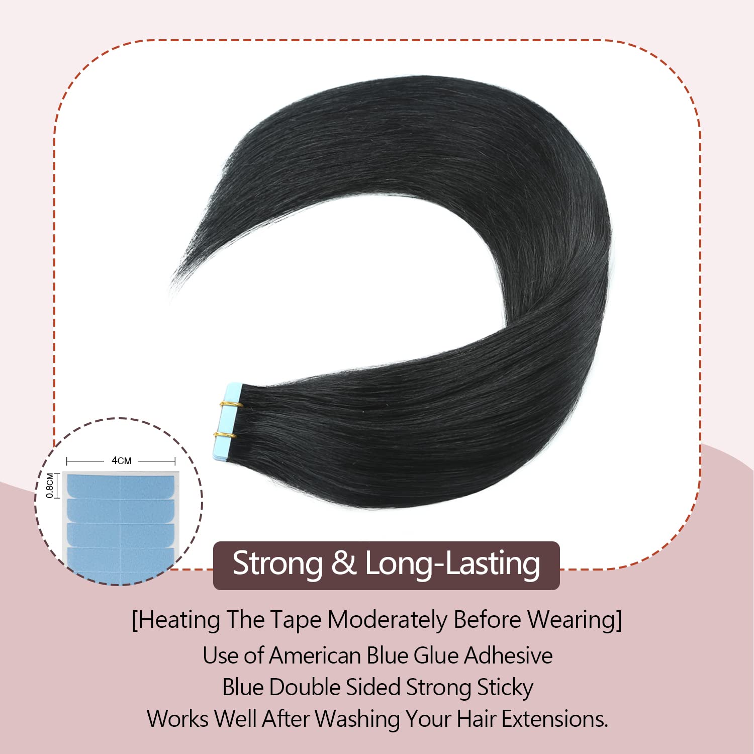 Sunya 28-Inch Jet Black Tape in Hair Extensions - 100% Human Hair, Straight, #1 Color, 60g/20Pcs - Perfect for Length & Volume, Styling, Weddings & Daily Wear