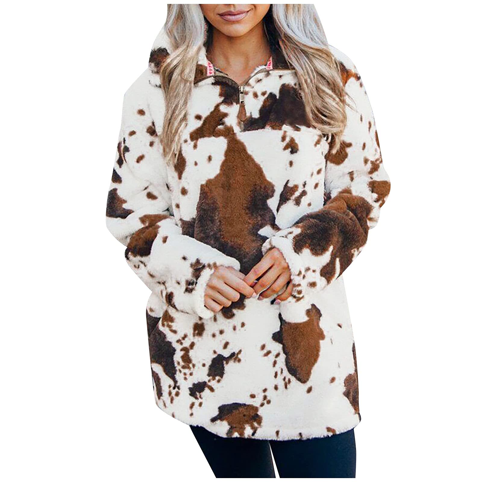 Women's Fashion Thickened Fleece Sweatshirt with Cute Milk Print & Plush Zipper - Cozy Winter Pullover for Teen Girls | Perfect for School, Casual Outings & Cold Weather Layering