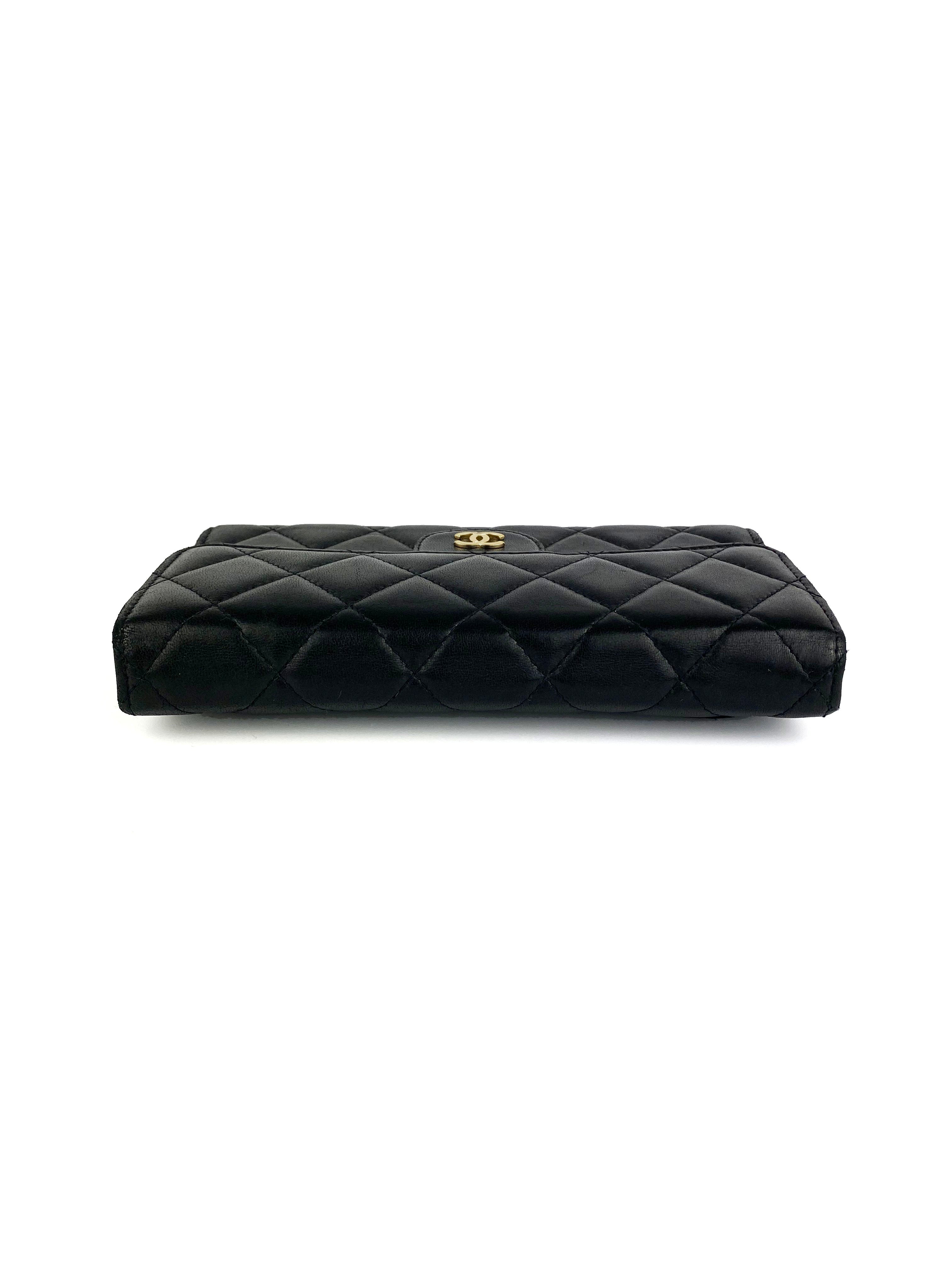 Chanel Black Classic Flap Wallet - Genuine Leather Luxury Women's Wallet for Everyday Use & Special Occasions