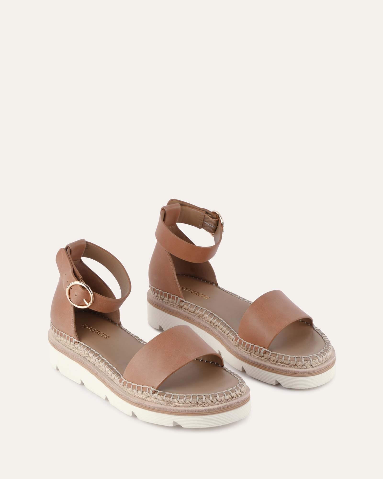 IVY Women's Flat Sandals - Genuine Tan Leather Comfortable Slides for Casual Wear, Beach & Summer Outfits