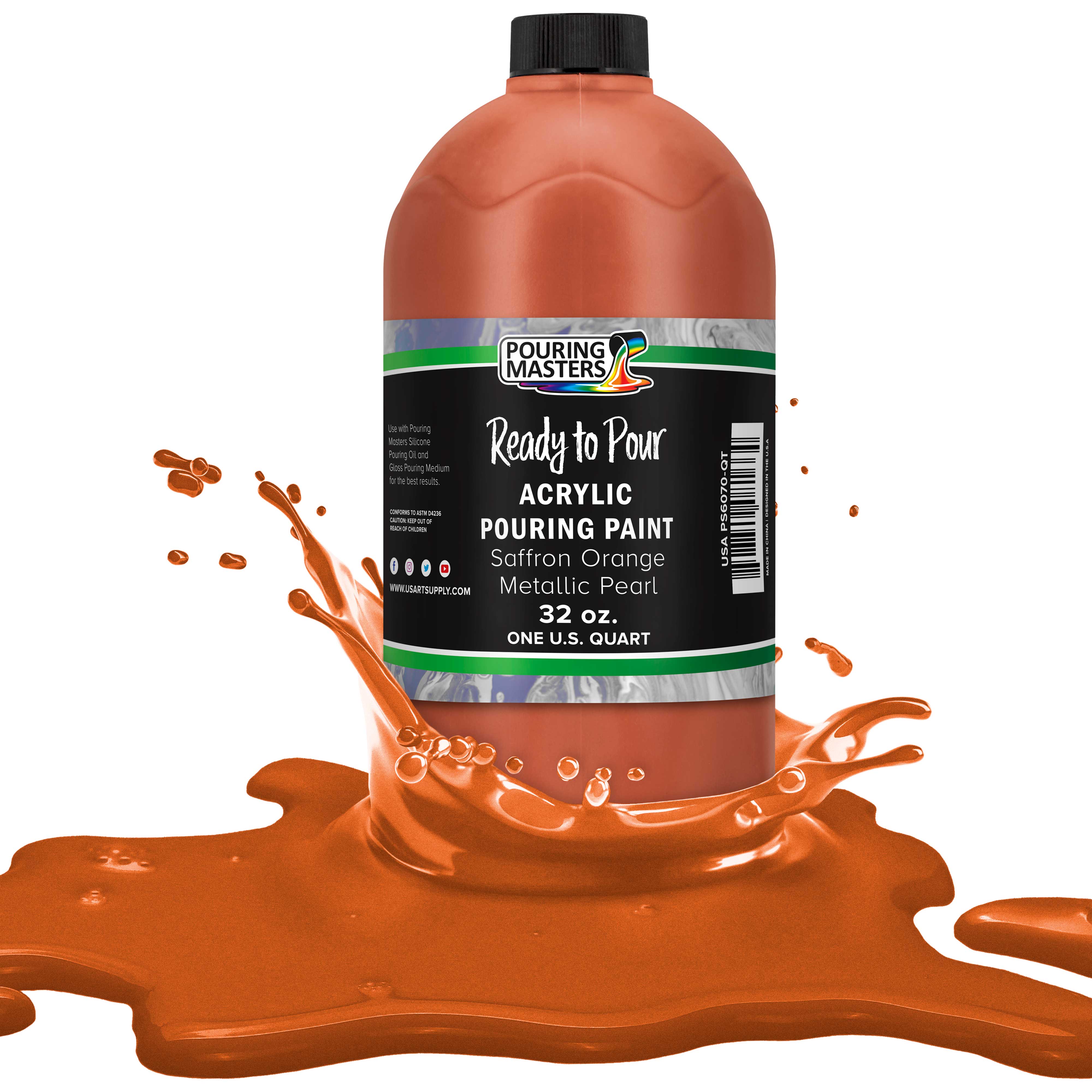 Premium Saffron Orange Metallic Pearl Acrylic Pouring Paint - 32oz Ready-to-Use Water-Based Art Paint for Canvas, Wood, Crafts, Tiles & Rocks - Perfect for Fluid Art, DIY Home Decor & Creative Projects