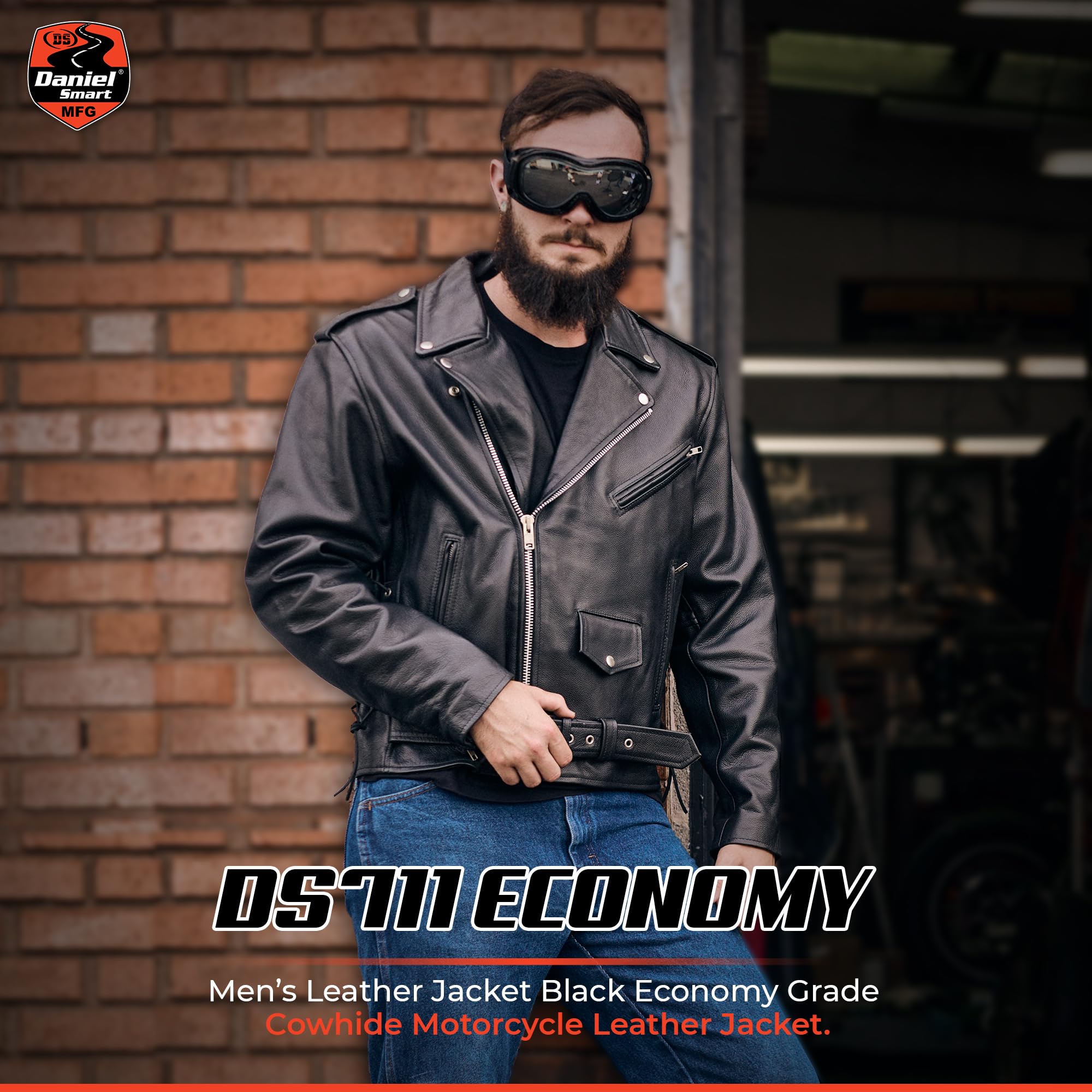 Daniel Smart Men's Motorcycle Leather Jacket - Black Biker Jacket with Concealed Armory Pocket | Durable Genuine Leather for Riding, Outdoor Adventure & Street Style Fashion