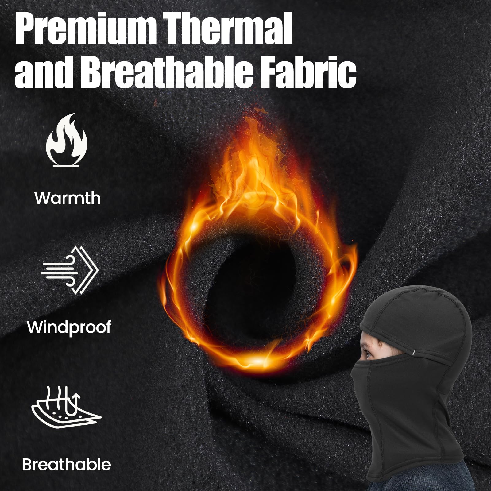 Kids Balaclava Ski Mask Scarf - Warm Fleece Neck Gaiter & Full Face Cover for Cold Weather - Winter Sports Accessories for Boys & Girls (Black) - Perfect for Skiing, Snowboarding & Outdoor Winter Activities