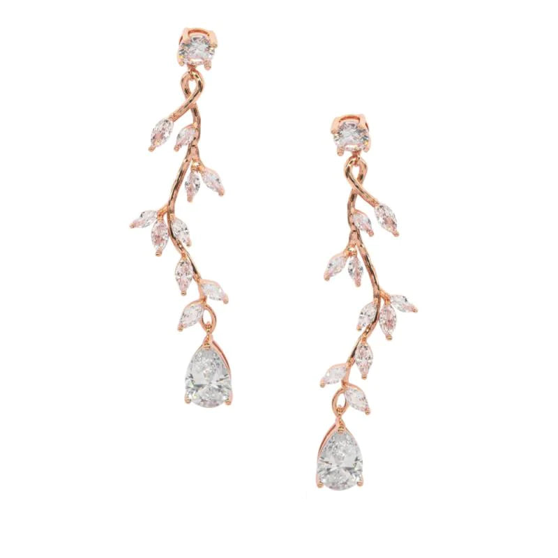 Rose Gold Crystal Chandelier Wedding Earrings for Brides - Elegant Dangling Earrings for Prom, Party & Special Occasions