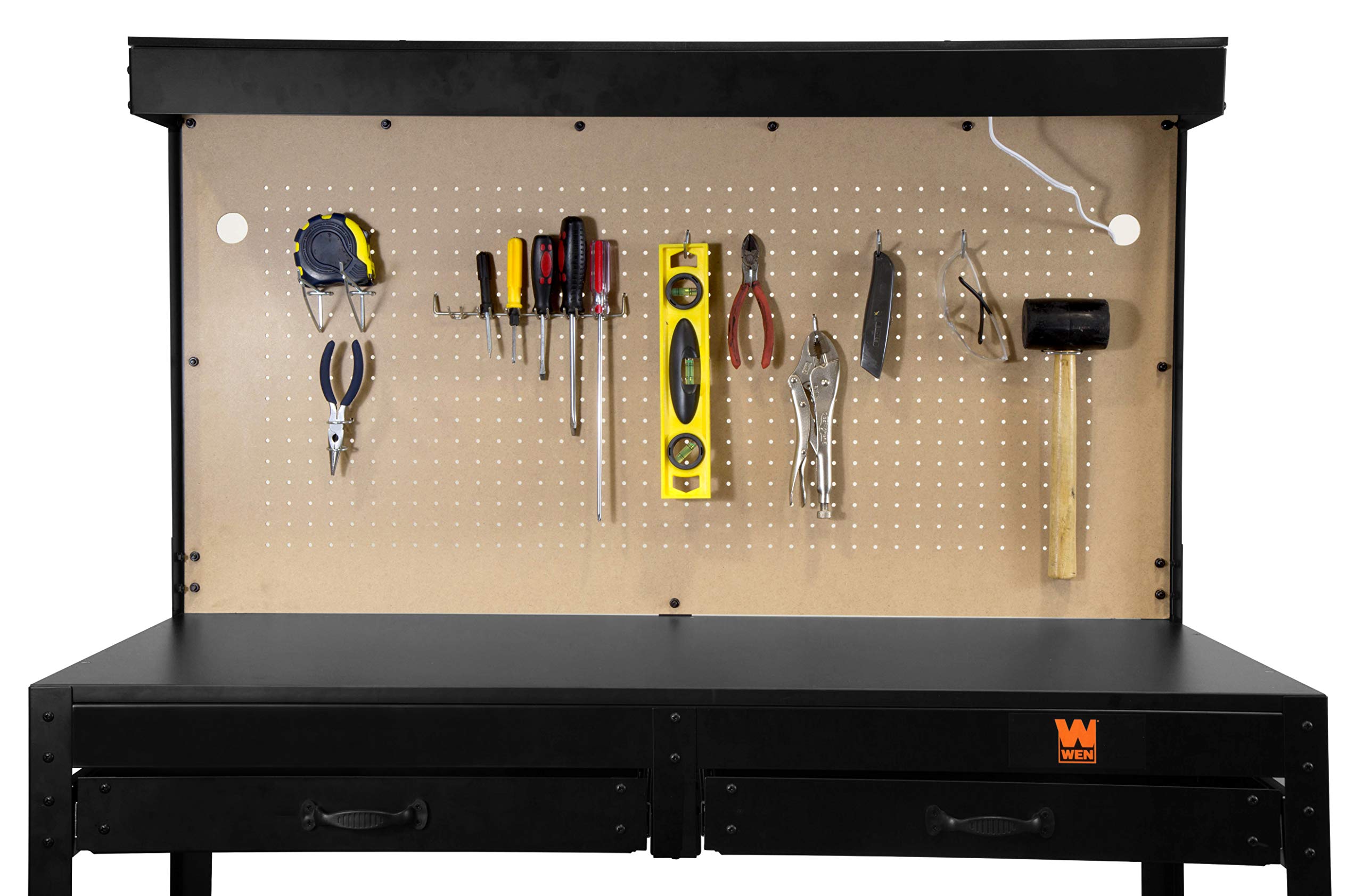 WEN Heavy Duty Workbench with Storage Drawers & Akro-Mils Plastic Parts Organizer Cabinet - Perfect for Garage Workshop, DIY Projects, and Tool Organization