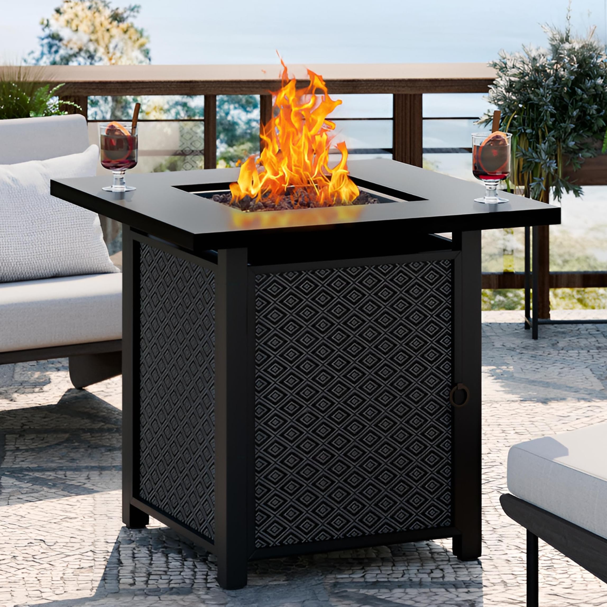 30 Inch Outdoor Propane Fire Pit Table with Removable Lid & Lava Rocks - 40,000 BTU Waterproof Cover - Durable Metal Frame - Perfect for Patio, Garden, Backyard & Camping (Grey)