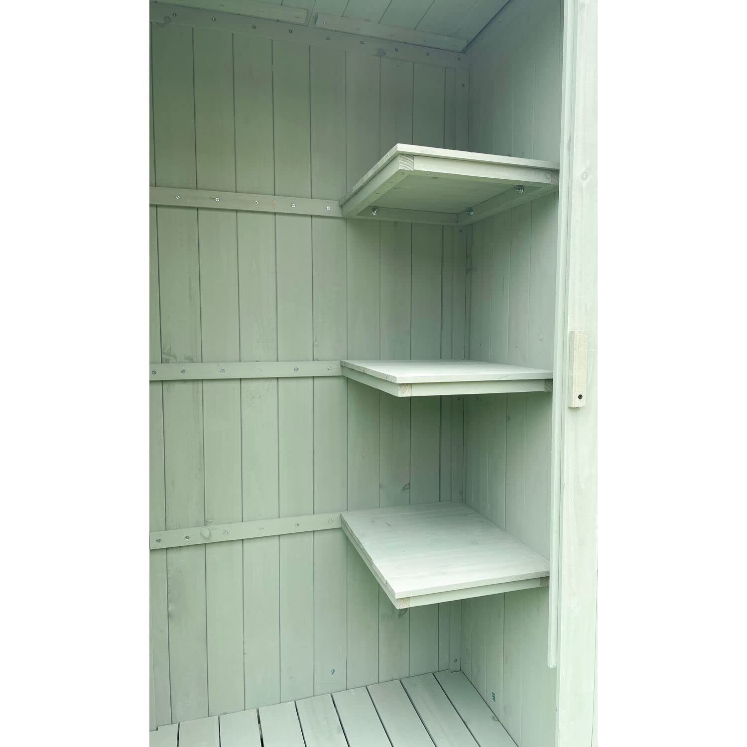 Hanover 8.7 cu. ft. Outdoor Storage Shed with Shelves & Lock - Vertical Wooden Garden Shed for Tools, Equipment & Supplies - Waterproof Fir Wood Shed in Mint Green - Perfect for Backyard, Patio & Garage Organization