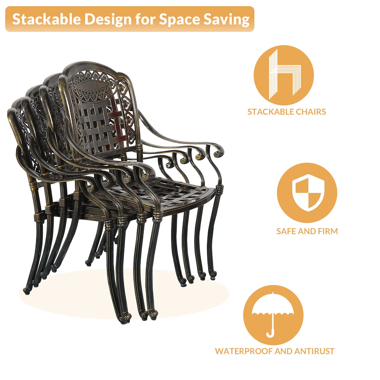 5-Piece All-Weather Outdoor Patio Dining Set - Cast Aluminum Garden Furniture with 4 Chairs, 4 Cushions & 38.5