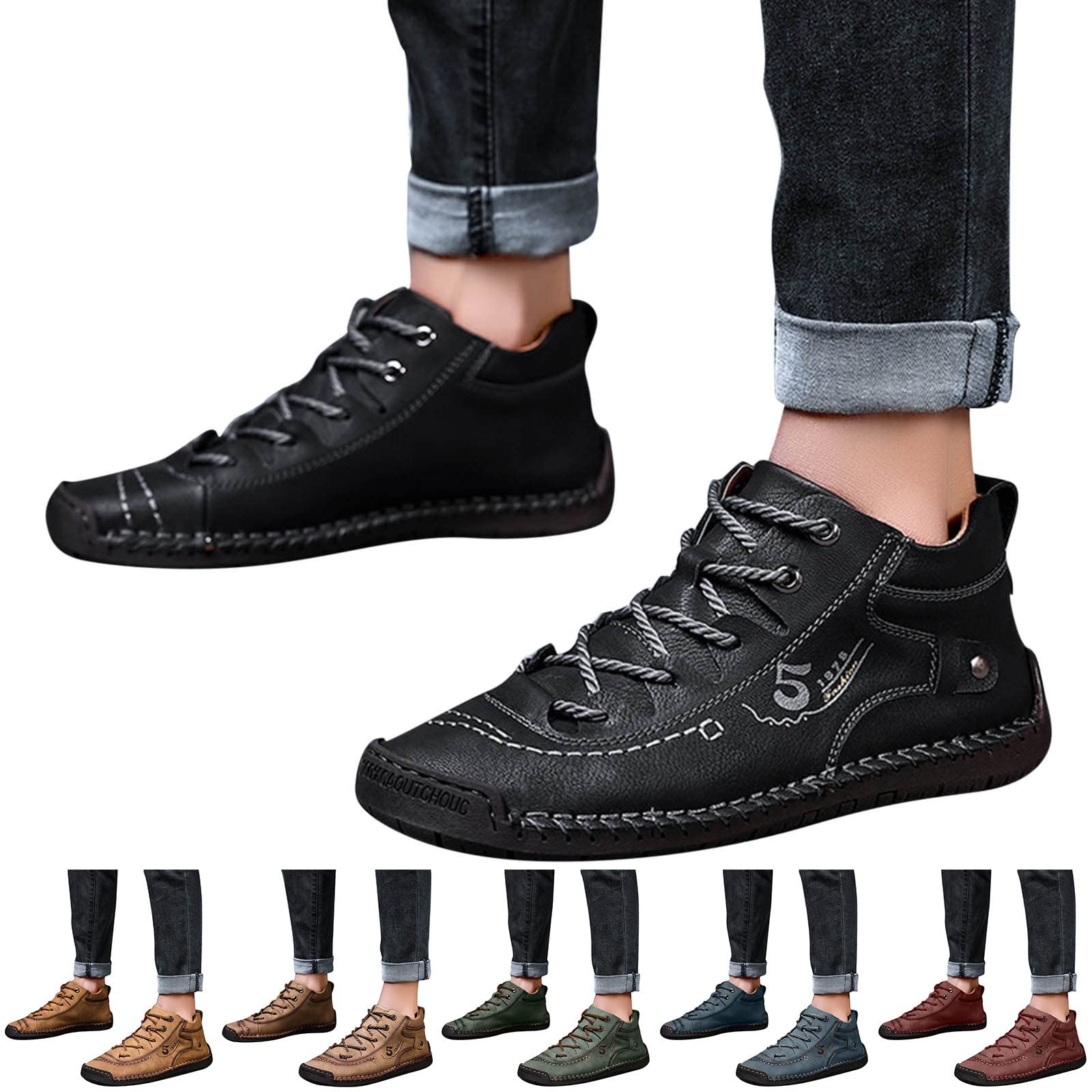 IQYU Men's Waterproof Leather Hiking Shoes - Lightweight Trekking & Casual Sneakers for Outdoor Adventures, Business & Travel - Comfortable Lace-Up Walking Shoes for Men