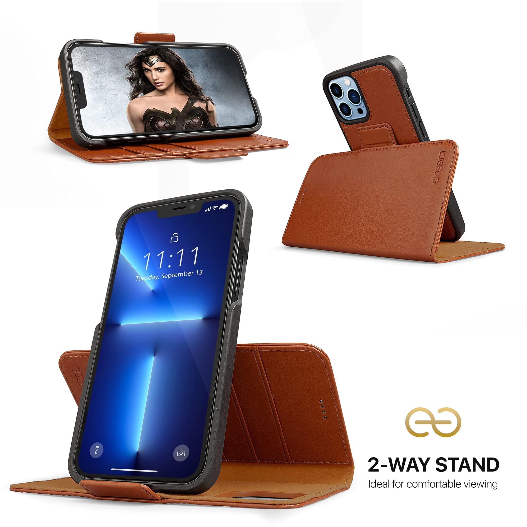 Fibonacci Wallet-Case for iPhone 13 Pro Max & Euclid Hard Cover Case for MacBook Air 13-Inch - Premium Caramel Bundle | Stylish Protection for Your Apple Devices | Perfect for Work, Travel & Everyday Use