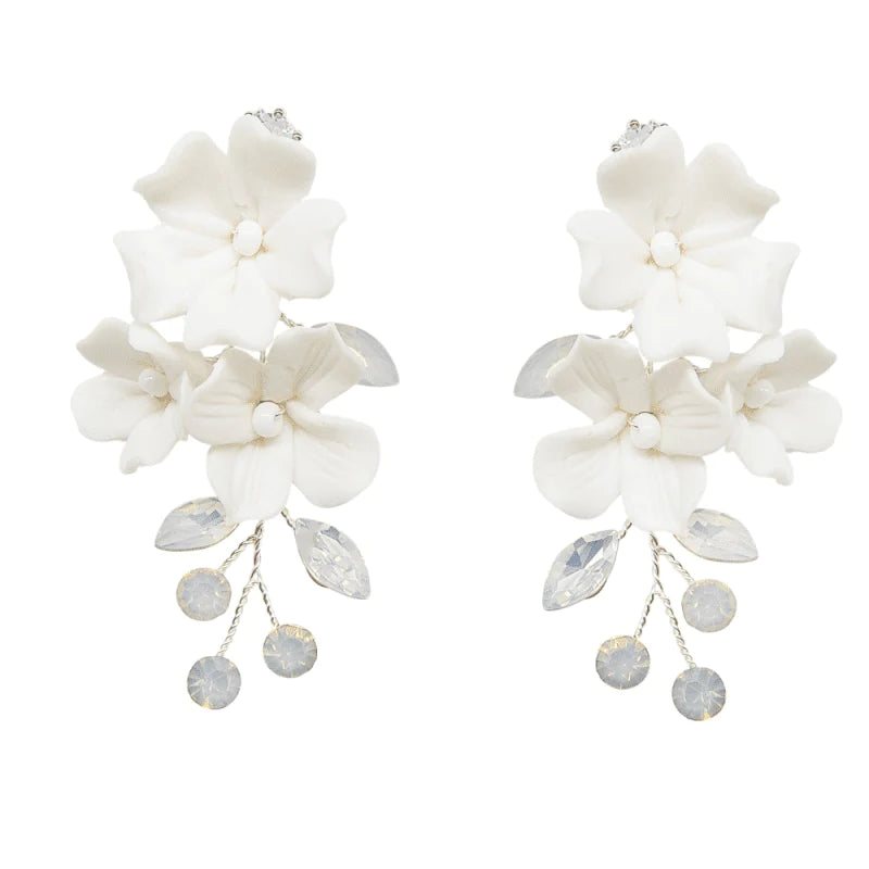 Opal Crystal Floral Drop Wedding Earrings A9783 – Elegant Bridal Jewelry for Weddings, Prom & Special Occasions