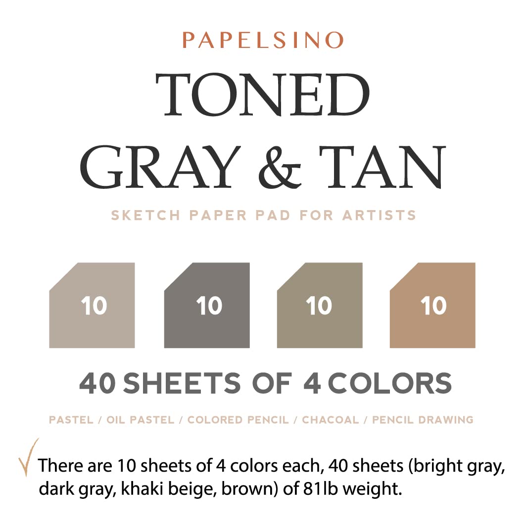Premium Toned Gray & Tan Sketchbook - 4 Colors, 40 Sheets, 7.2