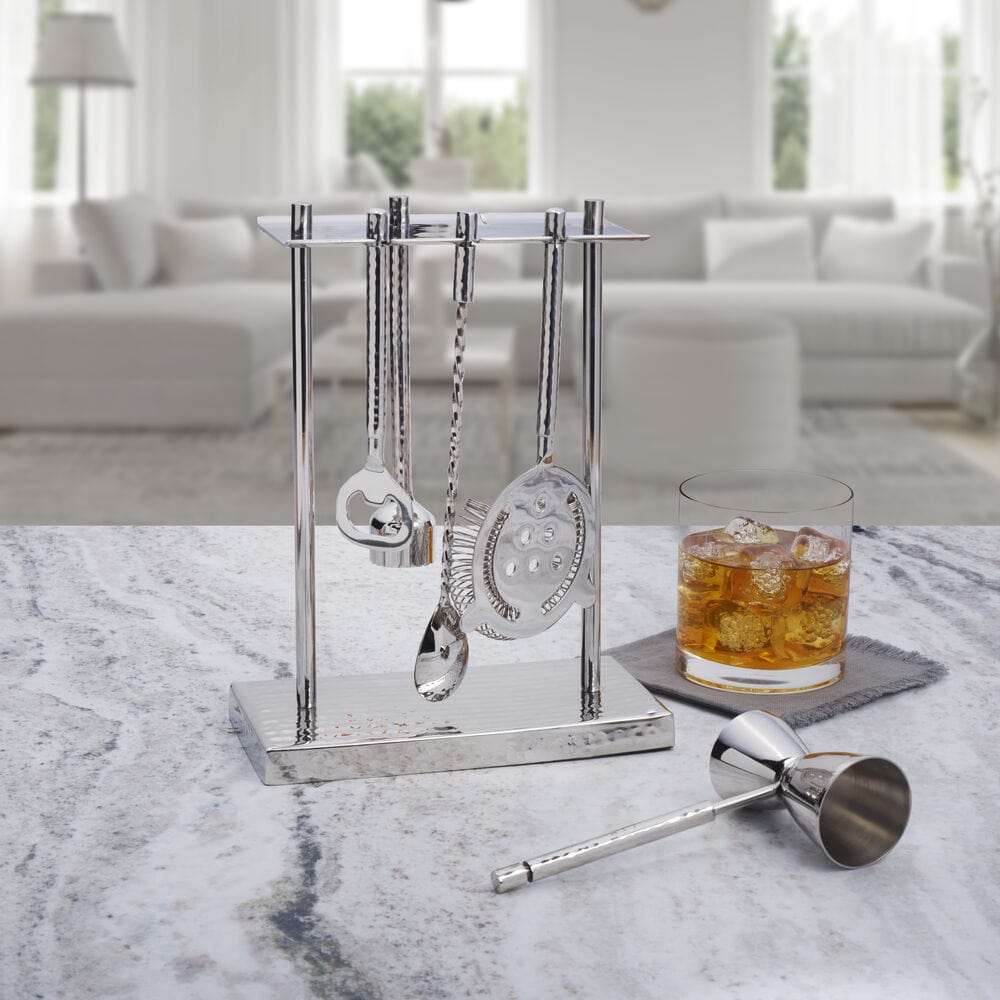 Premium Hammered 6-Piece Bar Tool Set - Stainless Steel Cocktail Mixing Kit with Jigger, Shaker & Strainer - Perfect for Home Bars, Cocktail Parties & Professional Bartenders