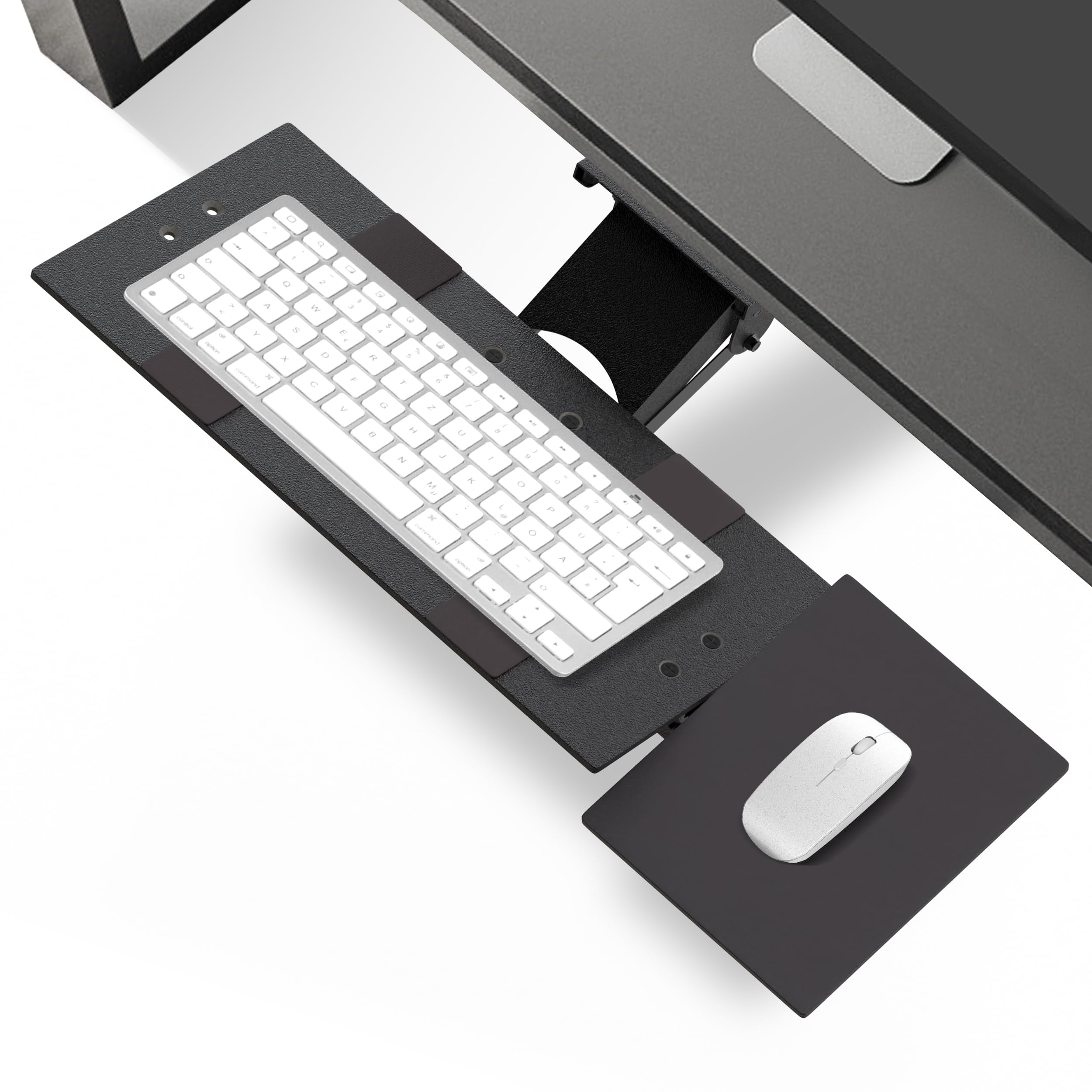 KT1 Ergonomic Under Desk Keyboard Tray - Adjustable Height & Tilt Slide-Out Tray with 360° Swivel & Mouse Pad | Perfect for Home Office, Gaming Setup & Workspace Ergonomics