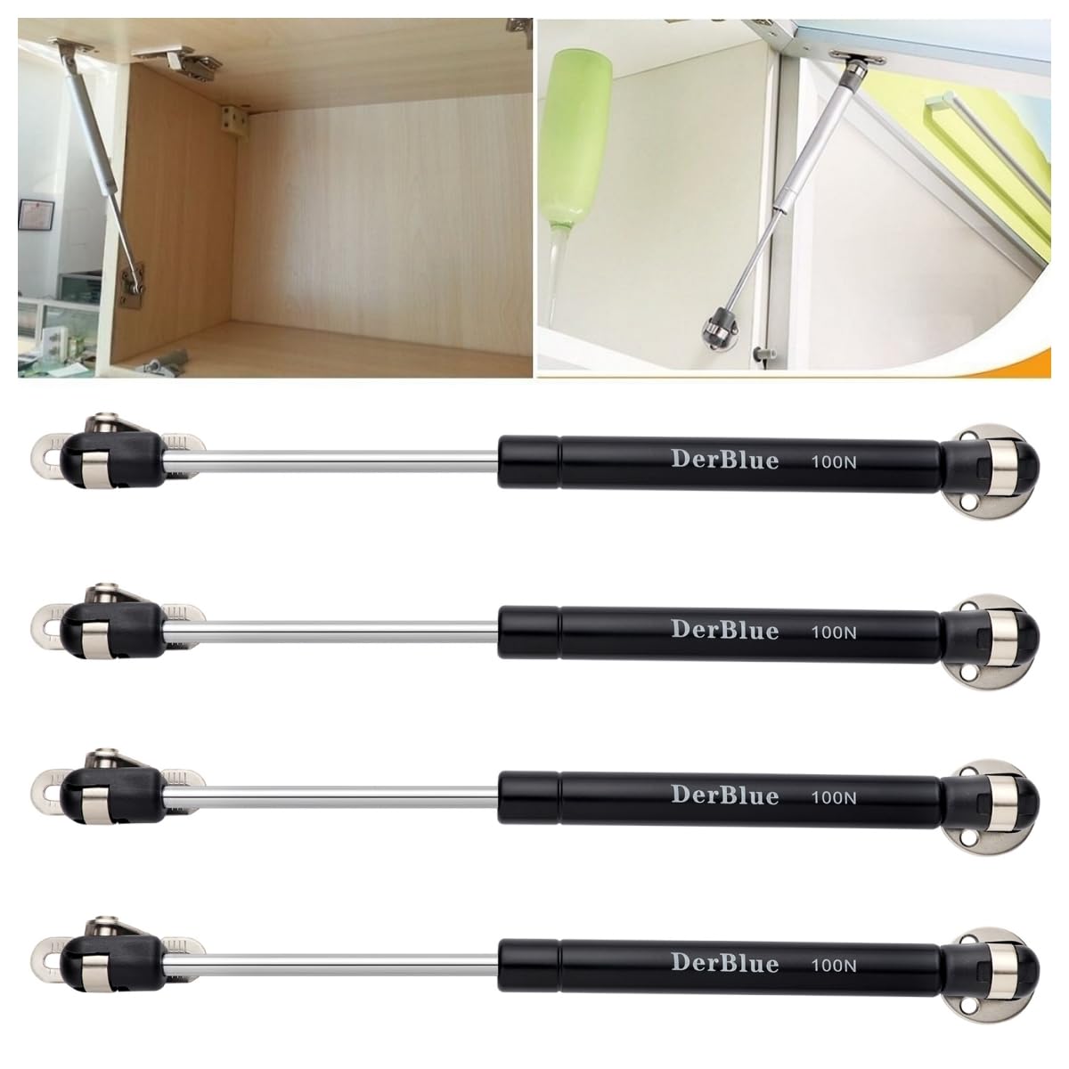 DerBlue 4-Pack 7inch 100N/25lb Gas Struts for Cabinets - Heavy Duty Lift Support, Soft Close Hinges Replacement - Perfect for Kitchen Cabinets, Wardrobes & Furniture (Easy Installation)