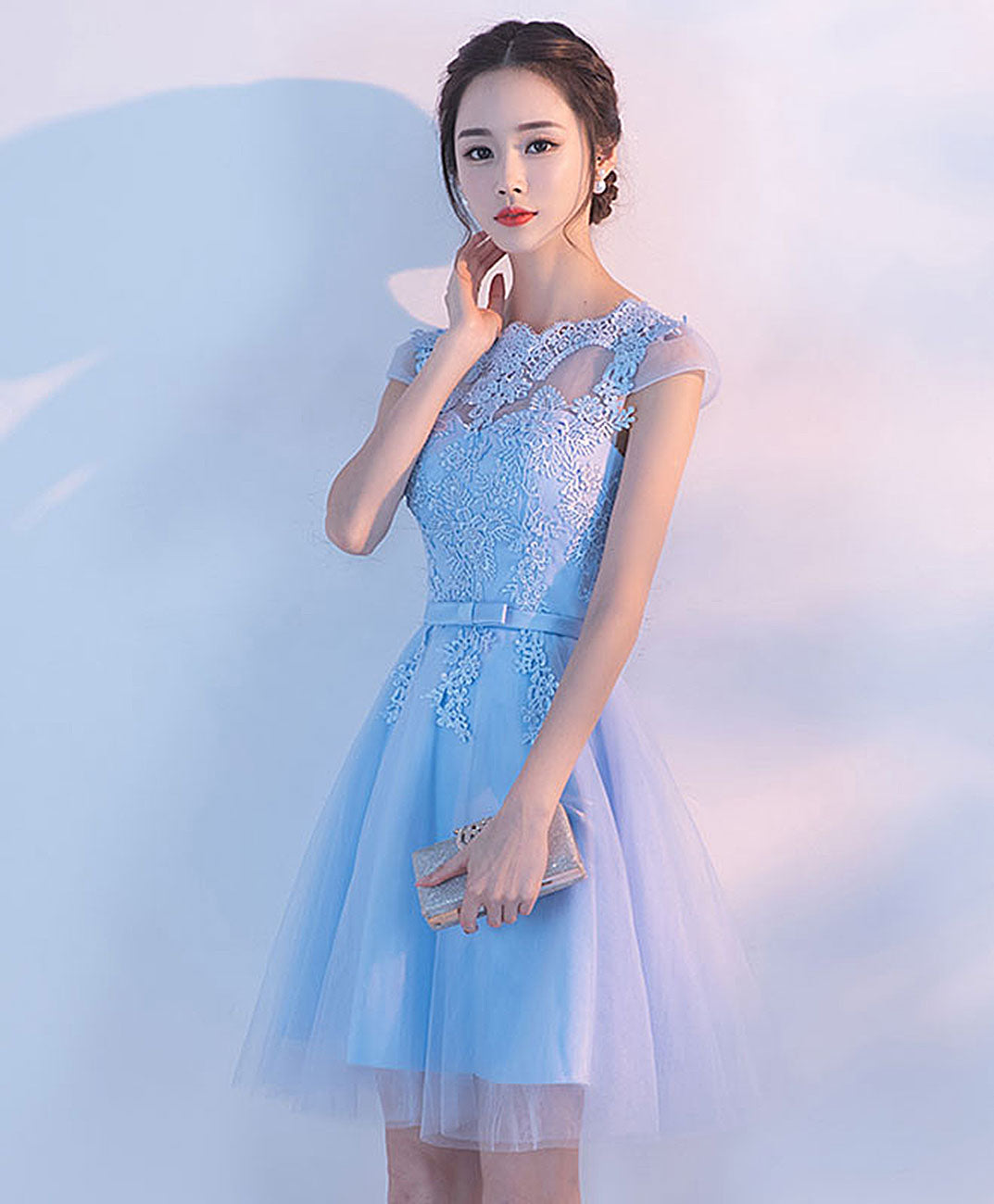 Light Blue A-Line Tulle Lace Short Prom Dress for Homecoming, Party, and Special Occasions - Elegant Formal Evening Gown for Teens and Juniors
