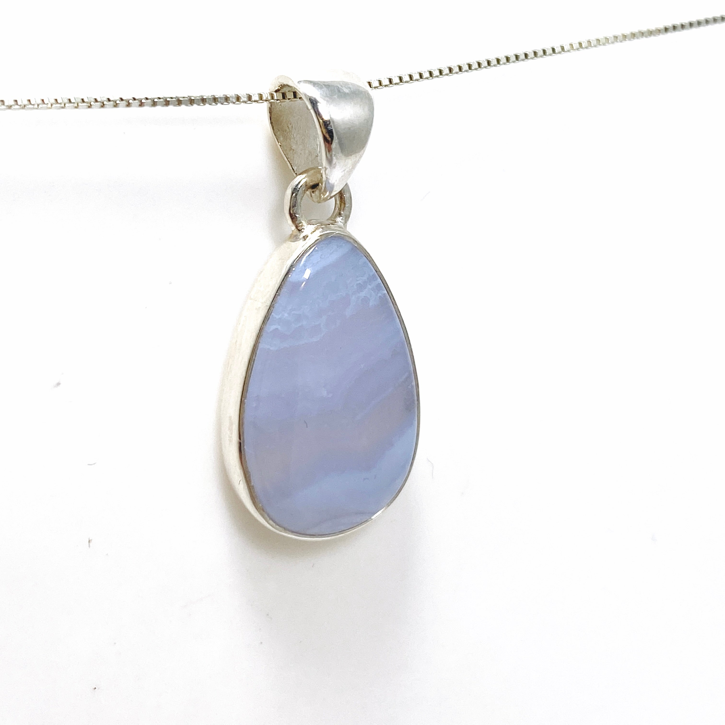 Blue Lace Agate Teardrop Cabochon Pendant KPGJ4827 - Natural Stone Jewelry for Women, Healing Crystal Necklace - Perfect for Meditation, Yoga & Spiritual Gifts