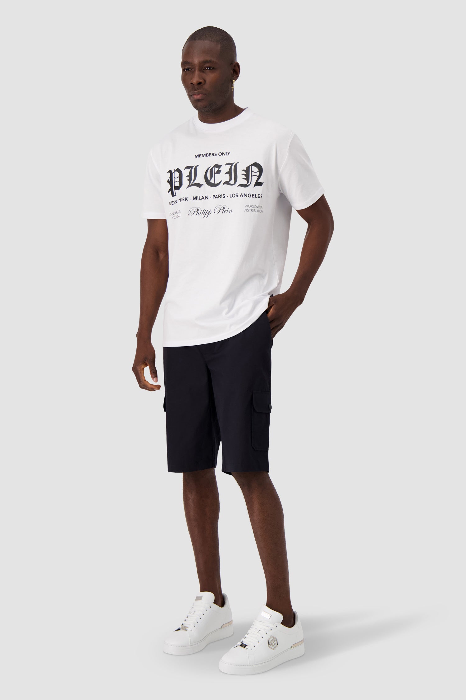 Philipp Plein Black Cargo Shorts for Men - Stylish Military Tactical Shorts with Multiple Pockets | Perfect for Outdoor Adventures, Gym & Streetwear Fashion