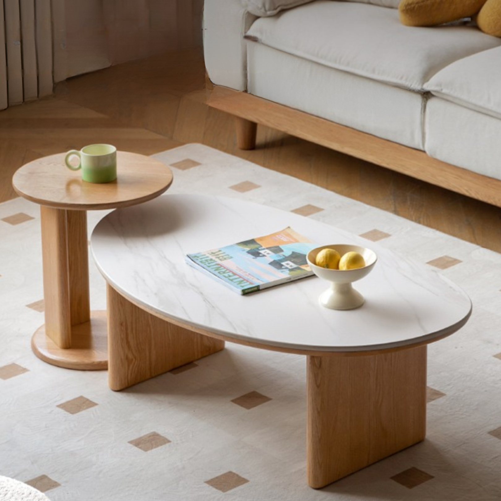Solid Oak Wood Modern Rock Plate Coffee Table - Stylish Living Room Furniture for Home Decor & Relaxation