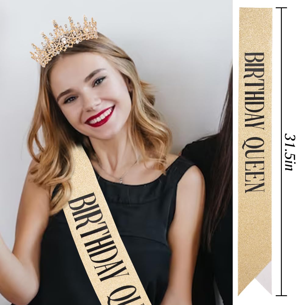 Gold Crystal Birthday Crown for Women - Elegant Queen Tiara with Combs & Glitter | Birthday Party Decorations & Gifts for Women | Perfect for Birthday Celebrations, Bachelorette Parties & Special Events