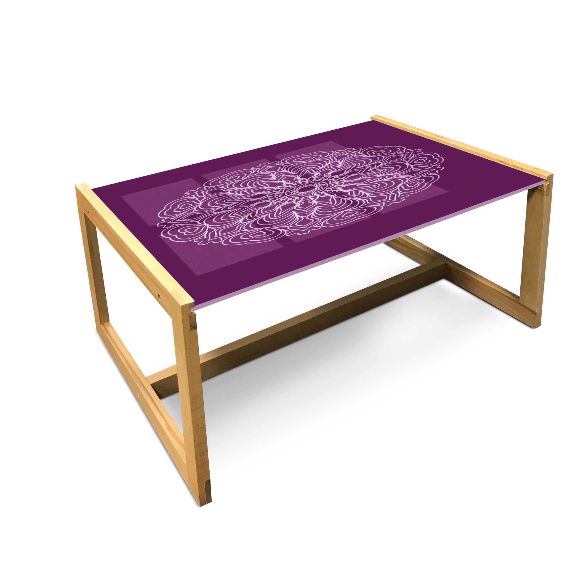 Purple Mandala Coffee Table with Wooden Frame for Office & Dorm Decor