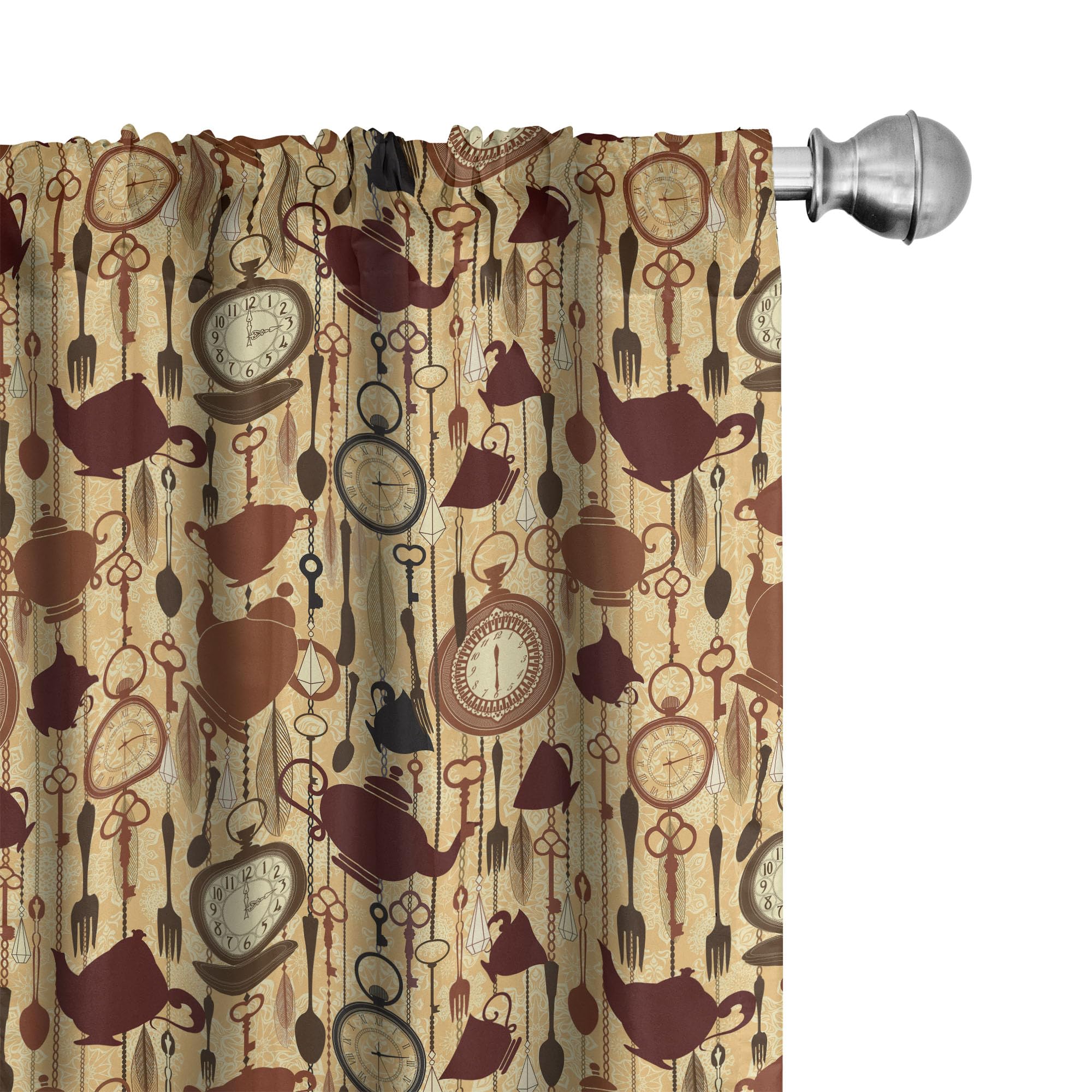 Ambesonne Victorian Style Tea Party Curtains - 2 Panel Set with Teacup, Forks & Spoons Print, 28