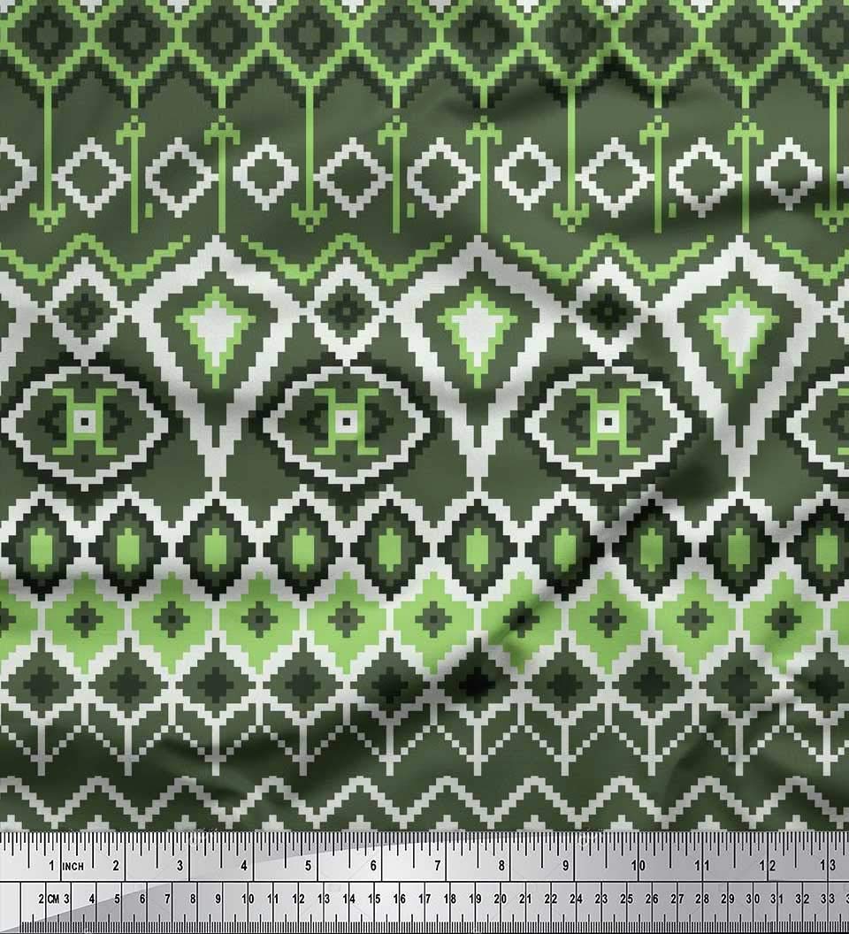 Soimoi Moss Georgette Brown Fabric by The Yard - 42 Inch Wide Aztec Geometric Printed Fabric for Dresses, Curtains & Home Decor | Tribal Contemporary Fusion Material for Fashion & DIY Projects
