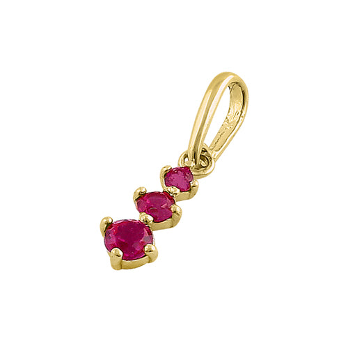 14K Solid Yellow Gold Triple Round Ruby CZ Pendant Necklace for Women - Elegant Jewelry Gift for Birthday, Anniversary & Special Occasions