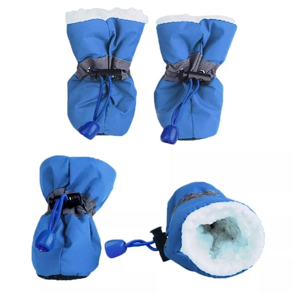 SHYPT 4pcs Non-Slip Puppy Shoes - Winter Soft-Soled Dog Booties for Paw Protection - Blue Size 7 - Ideal for Snow, Ice & Cold Weather Walks