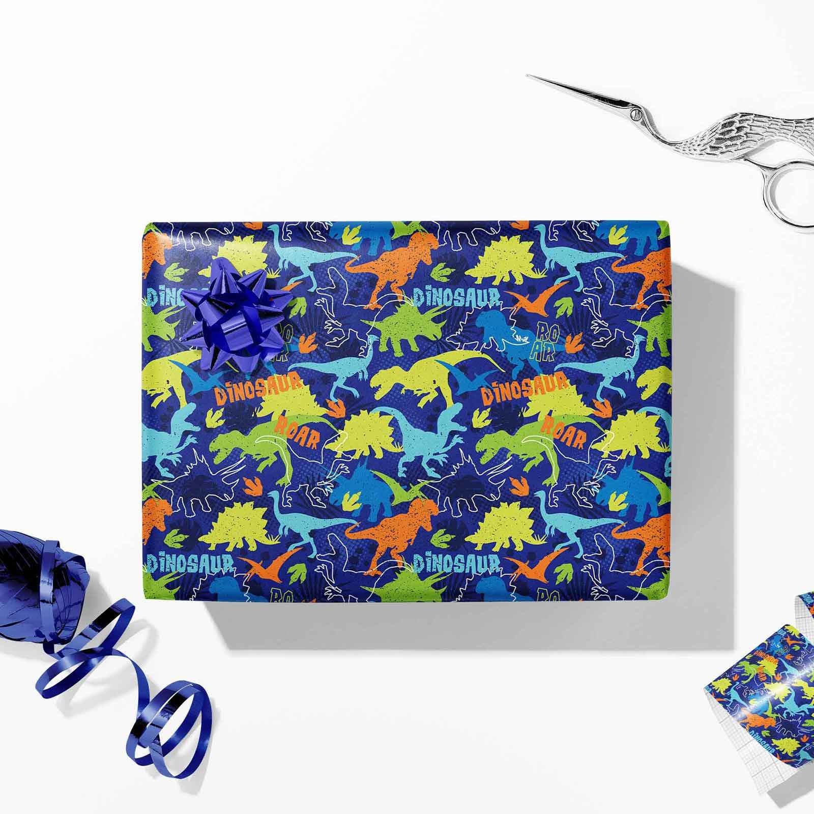 Dinosaur Wrapping Paper Rolls - 3 Rolls 17x120 Inch Birthday Gift Wrap for Kids, Boys & Girls | Dinosaur Theme Party Supplies | Perfect for Birthday Presents, Christmas Gifts & Special Occasions